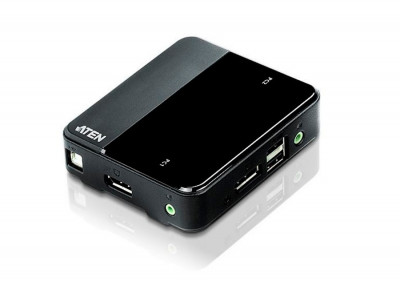 Переключатель KVM Aten, портов: 2, 26,8х93х93,7 мм (ВхШхГ), USB, кабель DisplayPort, цвет: чёрный
