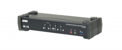 Переключатель KVM Aten, портов: 4, 55,5х88х270 мм (ВхШхГ), USB, со встроенным концентратором (MST), цвет: чёрный