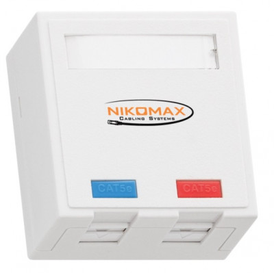 Розетка информационная Nikomax, 2x RJ45/8P8C, кат. 5е, экр., 70х66 мм (ВхШ), упаковка: 1 шт, цвет: белый, (NMC-WO2SD2-FT-ST-WT)