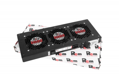 Вентиляторный модуль Rem R-FAN, 230V, 45х432х195 мм (ВхШхГ), вентиляторов: 3, 130 дБ, поток: 450 м3/ч, для шкафов ЦМО, Elbox, цвет: чёрный, (с терморегулятором)