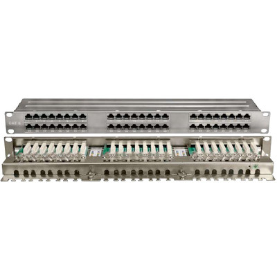 Коммутационная патч-панель Hyperline, 19", 1HU, портов: 48 х RJ45, кат. 6, универсальная, экр., высокой плотности, (PPHD-19-48-8P8C-C6-SH-110D)