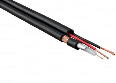 Кабель коаксиальный Hyperline F5981BV, PVC, двухслойный экран (100% + 80%), 75 Ом, бухта, 500 м, (жила 2 х 0.75 мм), цвет: чёрный