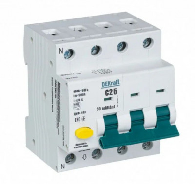 Автоматический выключатель дифференциального тока ДИФ-103 3Р+N 25А 30мА AC (16214DEK)