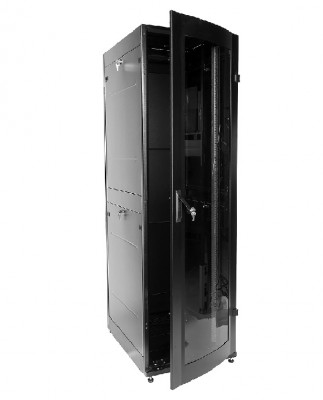 Шкаф телекоммуникационный напольный ЦМО ШТК-МП, IP20, 42U, 1950х600х1000 мм (ВхШхГ), дверь: стекло, задняя дверь: металл, цвет: чёрный, (ШТК-МП-42.6.10-1ААА-9005)