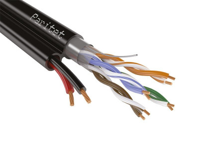 Комбинированный кабель для подключения уличных IP-камер видеонаблюдения с ИК-подсветкой, подогревом и ДУ ParLan combi F/UTP2 Cat5e + 2х0,75 PE