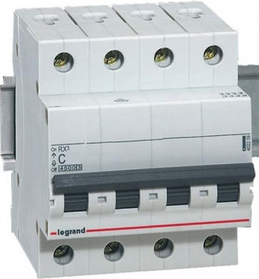 Автоматический выключатель Legrand RX³, 4 модуль, C класс, 4P, 10А, 4,5кА, (LEG.419739)
