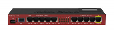 Маршрутизатор Mikrotik, RB2011, портов: 10, USB: Да, 25х90х230 мм (ВхШхГ), цвет: чёрный, SFP порт, RB2011UiAS-IN