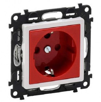 Розетка электрическая Legrand Valena Life, 2к+З, 16А, внутренняя, 71х71 мм (ВхШ), шторки защитные, цвет: красный, с механической блокировкой (753131)