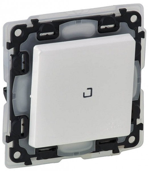 Переключатель Legrand Valena Life, одноклавишный, с подсветкой, 10АX, внутренняя, 71х71 мм (ВхШ), цвет: белый, ip44, безвинтовые зажимы, лампа 0,15 ма (752167)