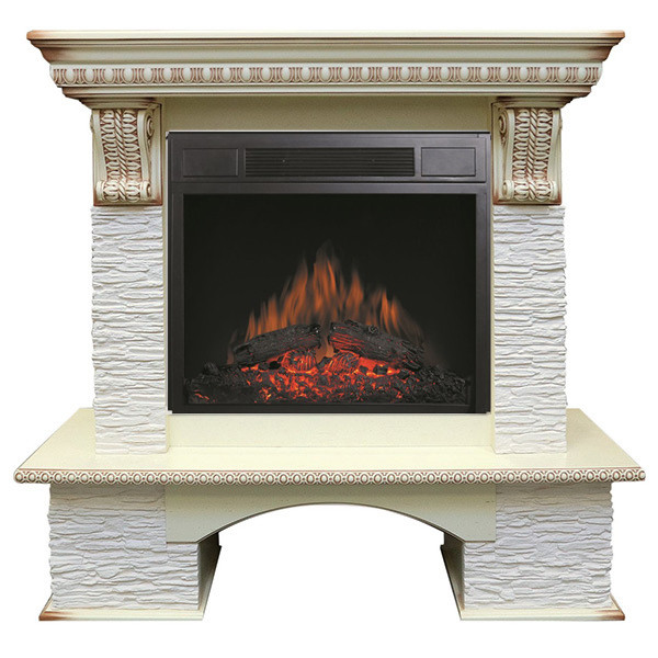 Электрокамин с широким очагом 2D Royal Flame Pierre Luxe сланец мелкий белый Vision 23 LED FX