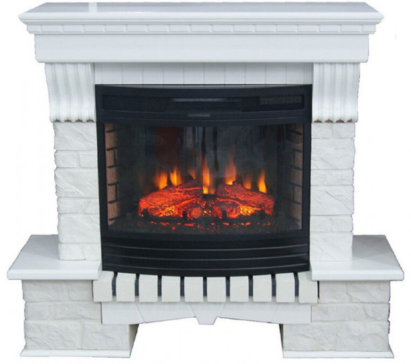 Электрокамин с широким очагом 2D InterFlame Экстер Лофт (белый) с очагом Panoramic 25 LED FX