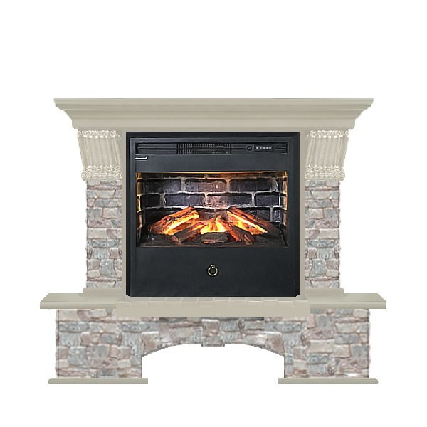 Электрокамин с широким очагом 3D Glenrich Бостон Samba 3D камень-Грот цветной/цвет-Беленный дуб