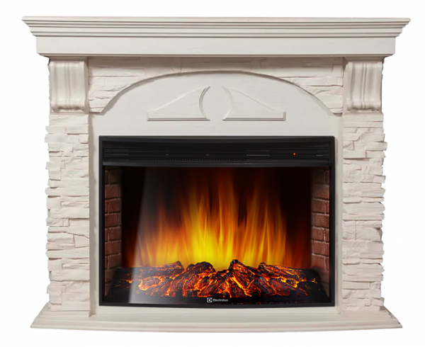 Электрокамин с широким очагом 2D Electrolux EFP/P-3320RLS с порталом Firelight Torre 30U (угловой) камень белый, шпон белёный дуб