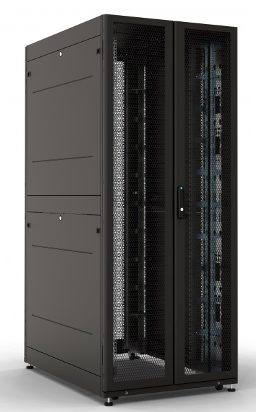 Шкаф серверный напольный ЦМО ШТК-С Проф, 48U, 2215х800х1200 мм (ВхШхГ), дверь: перфорация, задняя дверь: двойная распашная, перфорация, боковая панель: сплошная, 2 части, сварной, цвет: чёрный, (ШТК-СП-48.8.12-48АА-9005)