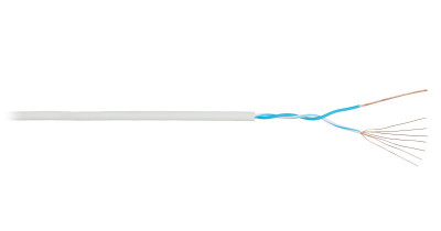 Кабель витая пара Nikolan, U/UTP, 1 пар., кат. 5, проводник Ø 0,65мм, AWG24, PVC, 100МГц, 1м (барабан 305м), тип прокладки: внутри зданий, цвет: серый