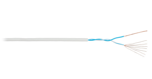 Кабель витая пара Nikolan, U/UTP, 1 пар., кат. 5, проводник Ø 0,65мм, AWG24, PVC, 100МГц, 1м (барабан 305м), тип прокладки: внутри зданий, цвет: серый