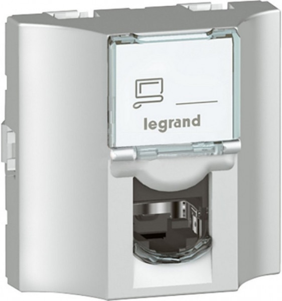Розетка проходная Legrand LCS2, 1x RJ45, кат. 5е, неэкр., упаковка: 10 шт, цвет: алюминий, (LEG.078624)