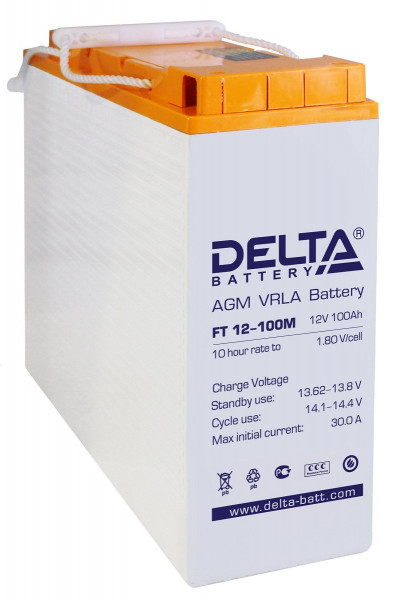 Аккумулятор для ИБП Delta Battery FT-M, 238х110х508 мм (ВхШхГ),  Необслуживаемый свинцово-кислотный,  12V/100 Ач, цвет: белый, (FT 12-100 M)