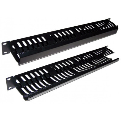 Организатор коммутационных шнуров TWT, 19", 1HU, горизонтальный, цвет: чёрный, (с крышкой на 24 порта)