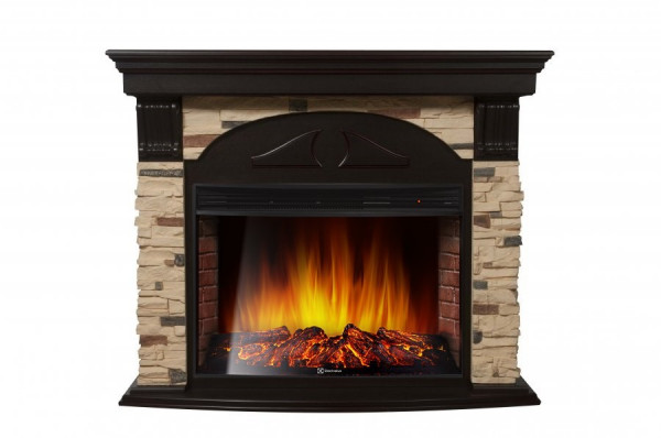 Электрокамин с широким очагом 2D Electrolux EFP/P-3320RLS с порталом Firelight Torre 30S камень сланец натуральный, темный дуб