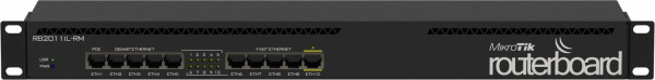 Маршрутизатор Mikrotik, RB2011, портов: 10, 44х92х443 мм (ВхШхГ), цвет: чёрный, в стойку, RB2011iL-RM