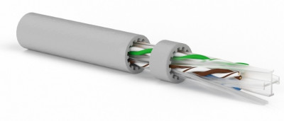 Кабель витая пара Hyperline, U/UTP, 4 пар., кат. 6A, проводник Ø 0,57мм, AWG23, LSZH (нг(A)-HF), 500МГц, 1м (бухта 500м), тип прокладки: внутри зданий, цвет: серый