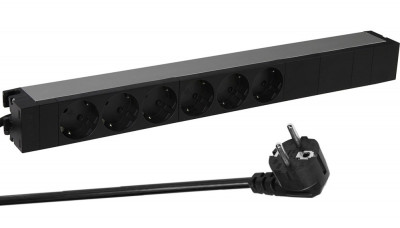 Блок силовых розеток Legrand, универсальн., неуправляемый, Shuko х 6, вход Schuko, для шкафов, шнур 3 м, 1U, 16А, оборудован защитными шторками, чёрный