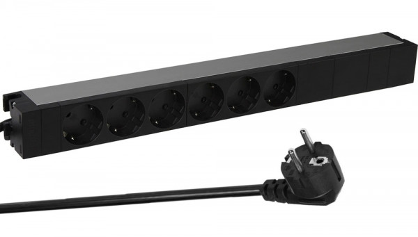 Блок силовых розеток Legrand, универсальн., неуправляемый, Shuko х 6, вход Schuko, для шкафов, шнур 3 м, 1U, 16А, оборудован защитными шторками, чёрный
