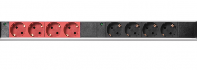 Блок силовых розеток Rem Rem-3x16, вертикальный, неуправляемый, Shuko х 24, вход IEC 320 309 3PN, шнур 3 м, 1 463мм, трехфазный 16А, индикатор, алюминий