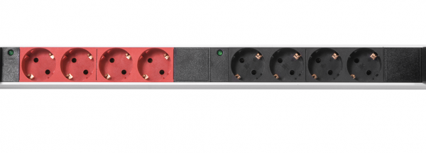 Блок силовых розеток Rem Rem-3x16, вертикальный, неуправляемый, Shuko х 24, вход IEC 320 309 3PN, шнур 3 м, 1 463мм, трехфазный 16А, индикатор, алюминий