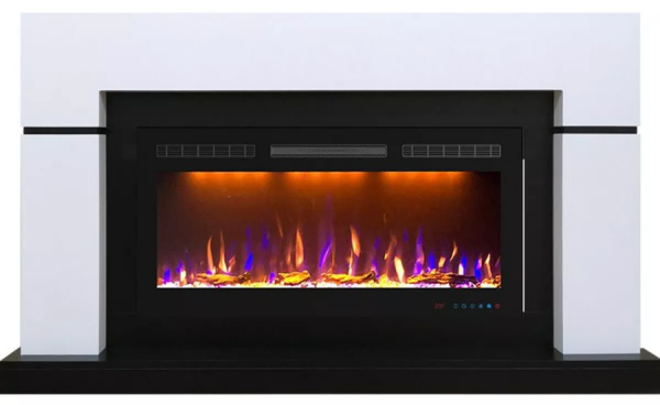 Линейный электрокамин Royal Flame Lindos белый c очагом Crystal 40 RF