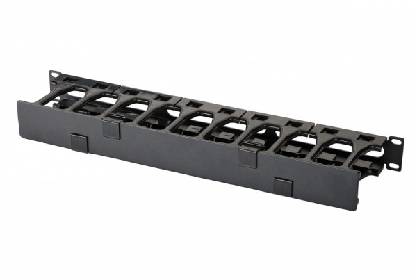 Организатор коммутационных шнуров Eurolan, 19", 1HU, 51,9х482,6х115 мм (ВхШхГ), с крышкой , для кабелей, цвет: чёрный