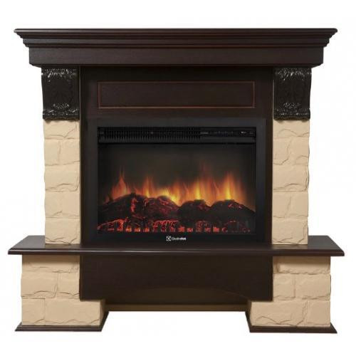 Электрокамин с широким очагом 2D Electrolux EFP/P-3320RLS с порталом Firelight Forte 30S камень бежевый, темный дуб