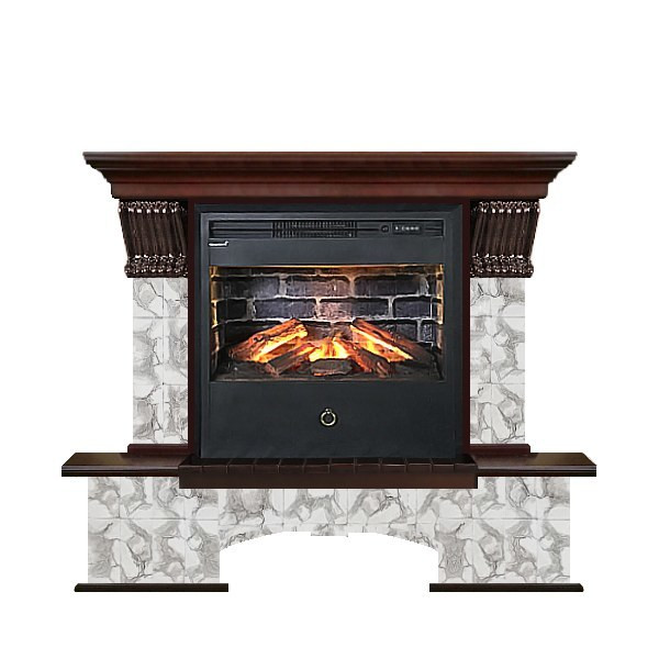 Электрокамин с широким очагом 3D Glenrich Бостон Samba 3D камень-Карелия/цвет-Красное дерево