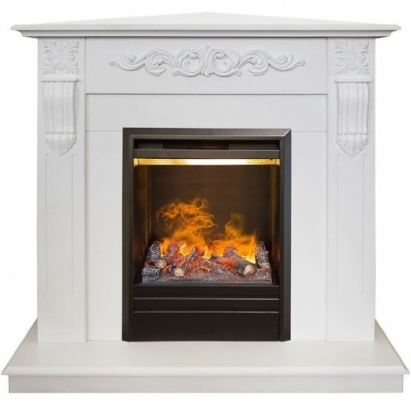 Камин угловой электрический с 3D эффектом пламени  Real-Flame Dominica Corner STD/EUG WT с очагом 3D Olympic