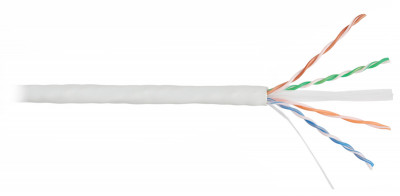 Кабель витая пара Nikolan, U/UTP, 4 пар., кат. 6, проводник Ø 0,55мм, AWG23, LSZH (нг(A)-HF), 250МГц, 1м (барабан 305м), тип прокладки: внутри зданий, цвет: серый