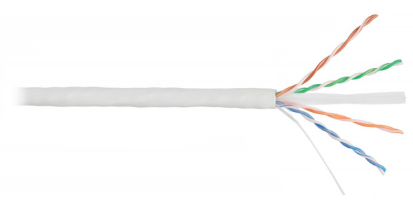Кабель витая пара Nikolan, U/UTP, 4 пар., кат. 6, проводник Ø 0,55мм, AWG23, LSZH (нг(A)-HF), 250МГц, 1м (барабан 305м), тип прокладки: внутри зданий, цвет: серый