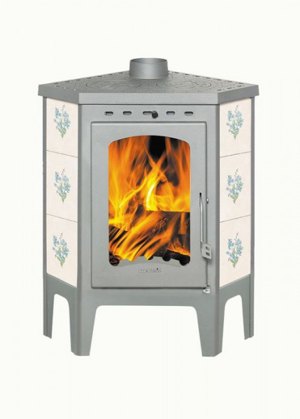 Дровяная печь ЭКОКАМИН УГЛОВАЯ БАВАРИЯ С ПЛИТОЙ НЕЗАБУДКА