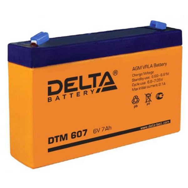Аккумулятор для ИБП Delta Battery DTM, 100х34х151 мм (ВхШхГ),  Необслуживаемый свинцово-кислотный,  6V/7 Ач, цвет: оранжевый, (DTM 607)
