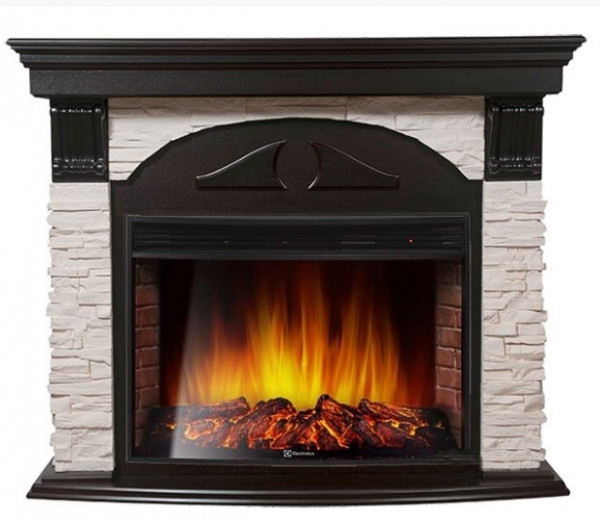 Электрокамин с широким очагом 2D Electrolux EFP/P-3320RLS с порталом Firelight Torre 30S камень белый, венге