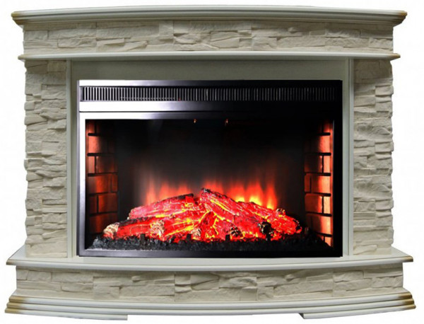 Электрокамин с широким очагом 3D InterFlame Памир сланец (бежевый) с очагом Panoramic 33W FX