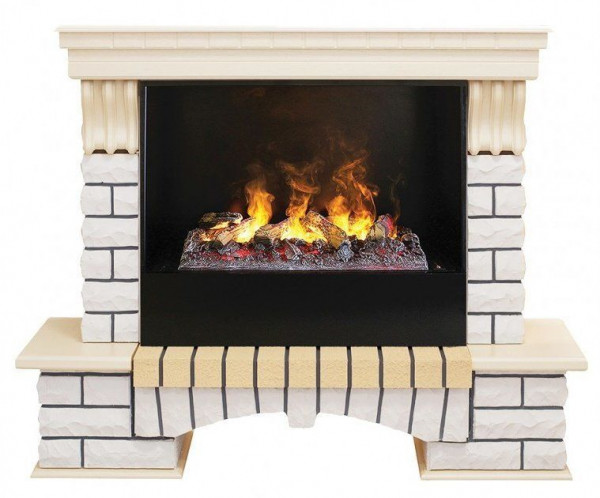 Электрокамин с широким очагом 3D Real-Flame Country 26 WT с очагом Black вставка + 3D Cassette 630