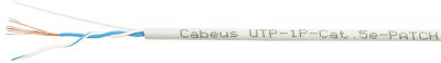 Кабель витая пара Cabeus, UTP, 1 пар., кат. 5е, проводник Ø 0,16мм, AWG24, PVC нг(А)-LS, 1м (катушка 500м), тип прокладки: внутри зданий, цвет: серый