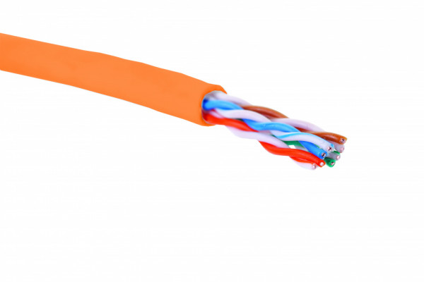 Кабель витая пара Eurolan, U/UTP, 4 пар., кат. 5е, проводник Ø 0,51мм, AWG24, нг(А)-HF, 1м (коробка 305м), тип прокладки: внутри зданий, цвет: оранжевый