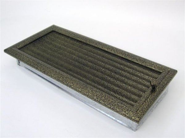 Вентиляционная решетка для камина Kratki 17х37 Оскар черная/латунь с жалюзи 37OCZX