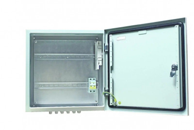 Шкаф уличный всепогодный укомплектованный настенный OSNOVO, IP66, корпус: сталь листовая, 400х400х210 мм (ВхШхГ), цвет: серый, (с DIN-рейками, автоматом 2Р), без нагрева, без охлаждения