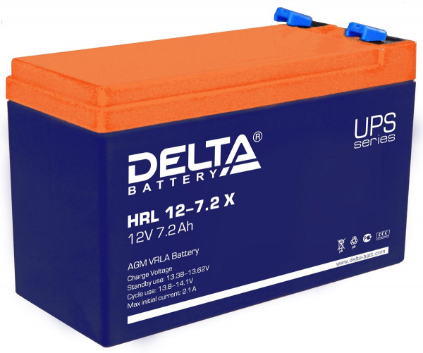 Аккумулятор для ИБП Delta Battery HRL-X, 100х65х151 мм (ВхШхГ),  необслуживаемый свинцово-кислотный,  12V/7,2 Ач, цвет: синий, (HRL 12-7.2 X)