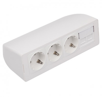 Блок силовых розеток Simply Connect, неуправляемый, настольный, шнур 3 м 220 В, белый, 3 розетки + плата под 2 разъема RJ45