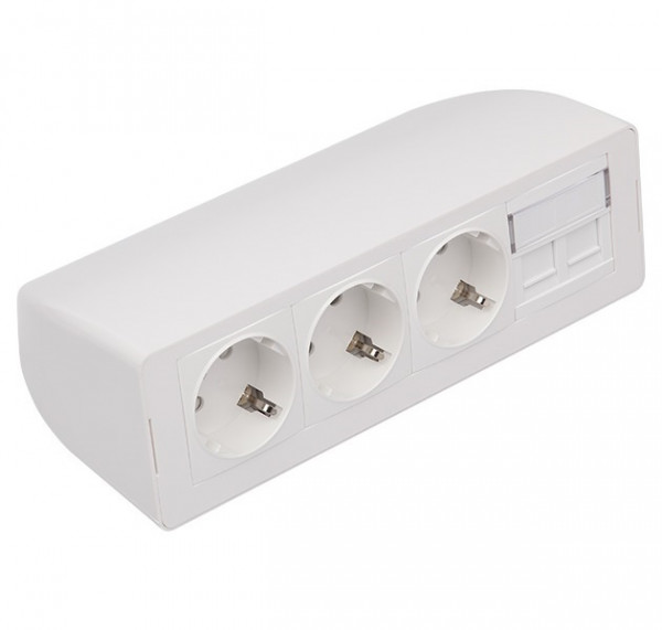 Блок силовых розеток Simply Connect, неуправляемый, настольный, шнур 3 м 220 В, белый, 3 розетки + плата под 2 разъема RJ45