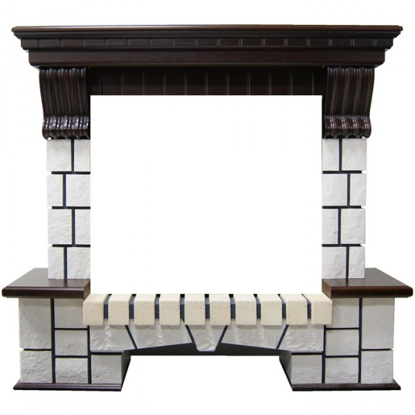 Широкий портал InterFlame Экстер кирпичики под очаг Panoramic 25-30 3D (бежевый с патиной)